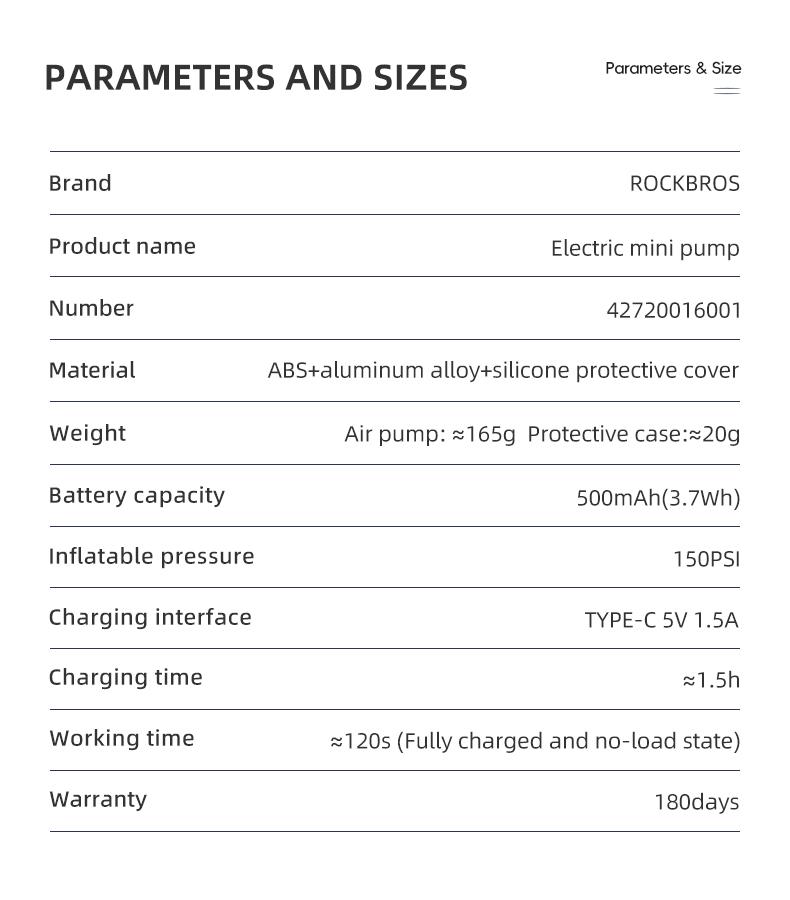 ROCKBROS Mini Bike Pump Electric 150PSI Auto-Shutoff Air Pump with Presta and Schrader Valve