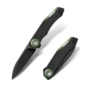 FLISSA Button Lock Folding Knife, 3.1" D2 Steel Blade EDC Pocket Knife with G10 Handle, Flipper, Belt Clip, Bearings for Outdoor Camping, Hiking, Fishing, Hunting, Gift for Men & Women