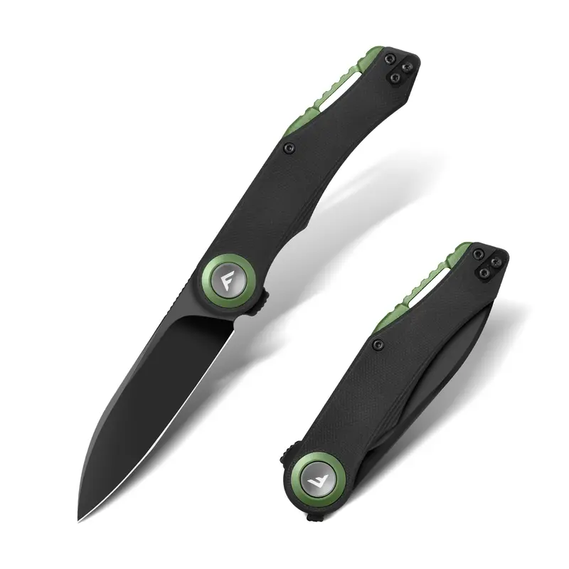 #toolupgrade FLISSA Button Lock Folding Knife, 3.1" D2 Steel Blade EDC Pocket Knife with G10 Handle, Flipper, Belt Clip, Bearings for Outdoor Camping, Hiking, Fishing, Hunting, Gift for Men & Women