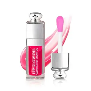 Hydrating Lip Glow Oil, Lip Oil Gloss Transparent Toot Tinted Nourishing Long Lasting Repairing Lightening Lip Lines 0.2 OZ