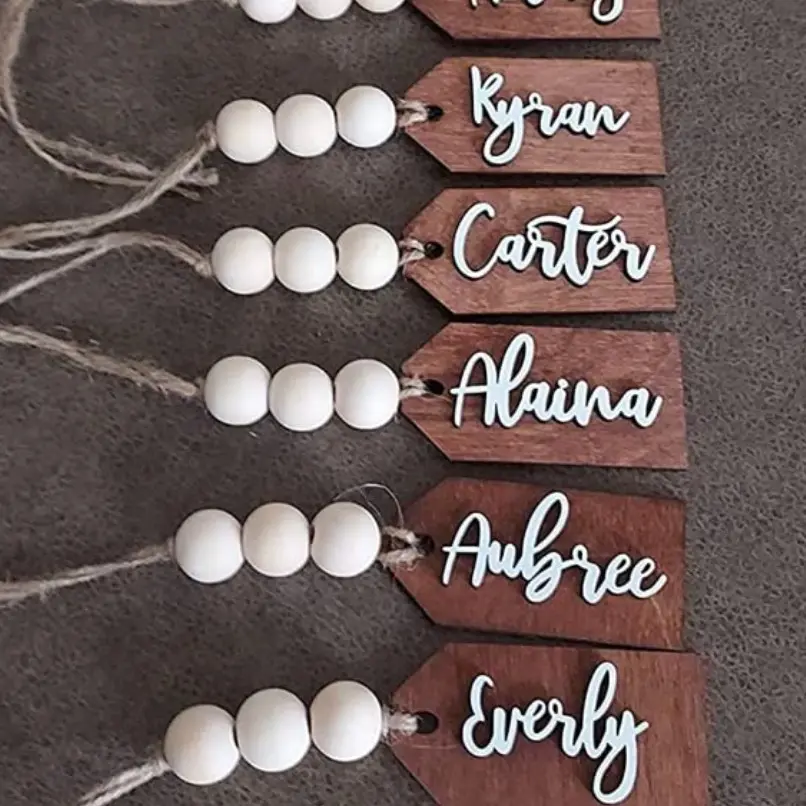 Dolce Crafts Beads Available, Personalized tags, Stocking tags personalized, Wooden Tags with beads, Wooden tags with holes, Personalized tags for gifts Housewarming Christmas Hook Ornaments Decoration
