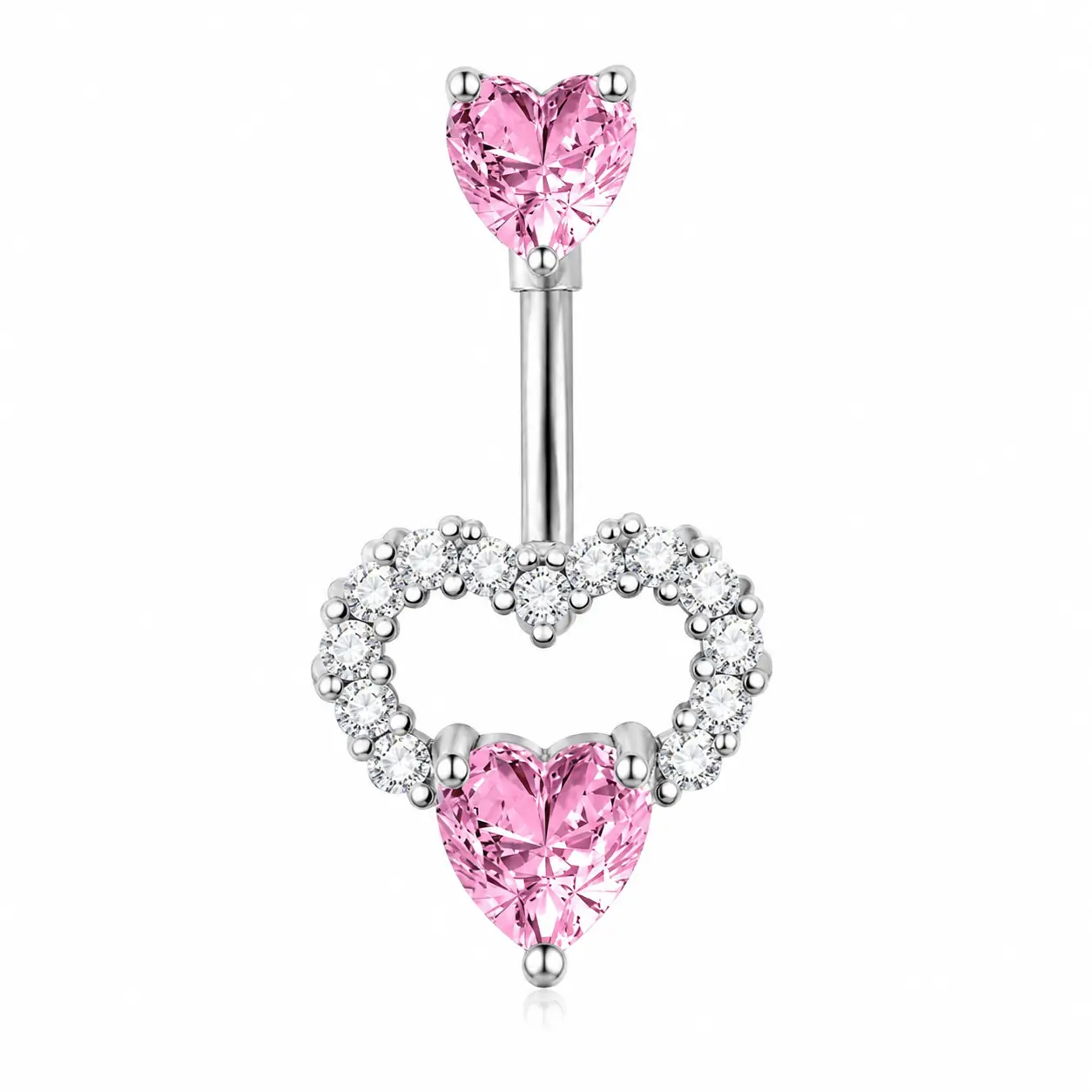 Women's Surgical Steel Heart Butterfly Hanging Straight-Pull Navel Barbell Piercing Jewelry