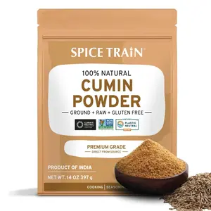 SPICE TRAIN Cumin Powder (397g/14oz) Non GMO, Gluten Free, 100% Raw Comino Molido, Sourced from India, Premium Ground for Cooking in Resealable Zip Lock Pouch