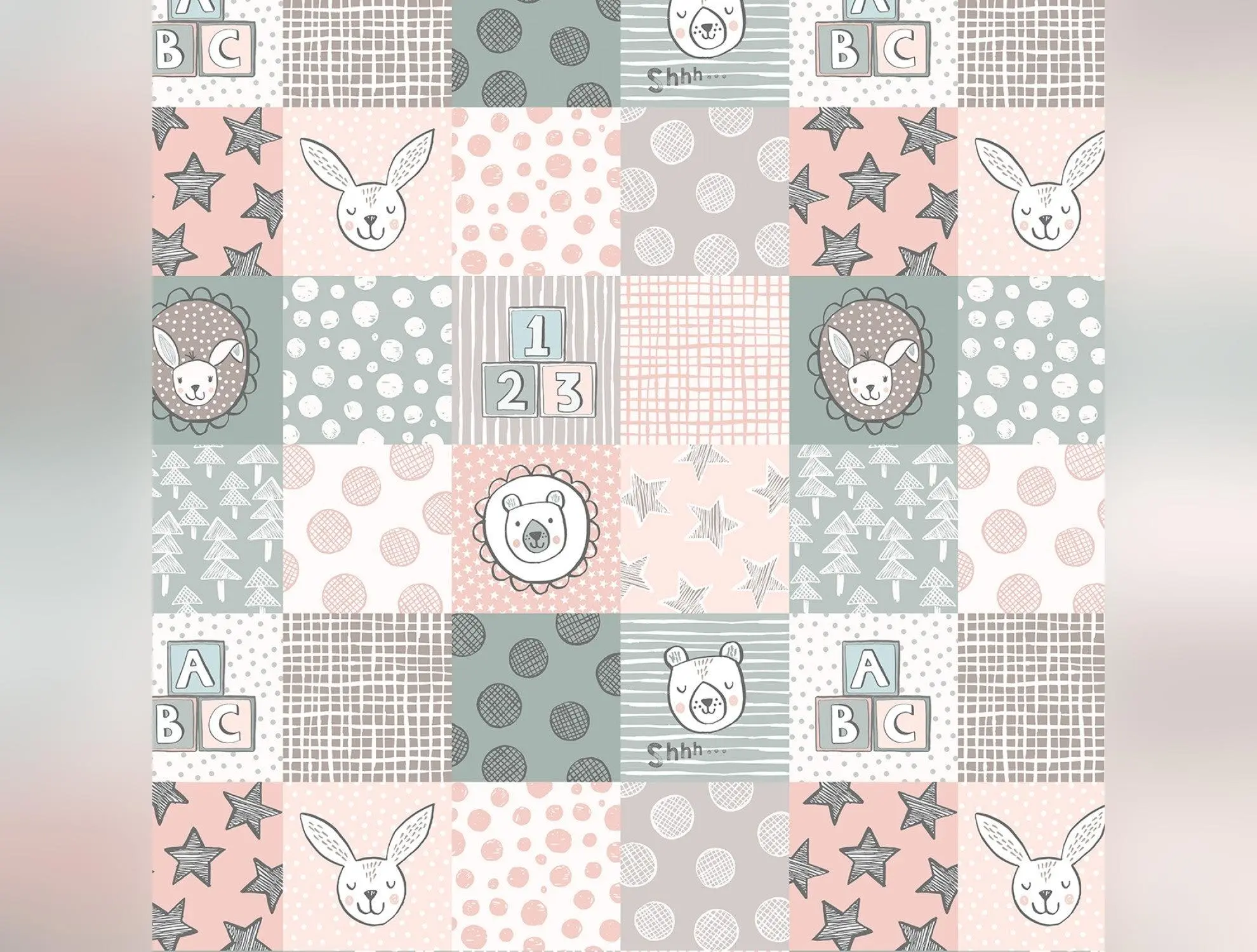 Bella Bunny & Bear | 3-inch Nursery Squares Pink by Lewis & Irene | A647.1