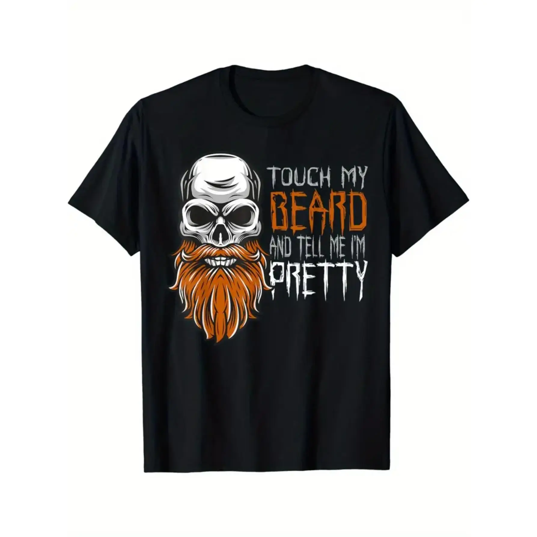 Unisex Cotton Bearded Face Graphic T-Shirt Tops - Funny "Touch My Beard" Slogan, Beard Hair Mustache Print, Casual Round Neck Short Sleeve Menswear for Halloween, Birthday Gifts (Black/White)