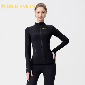 ROROLEMON Long-length Quick-drying Breathable Regular Zip Yoga Jacket with Thumb Holes & Zipper Pockets