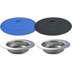 4 count Kitchen Sink Strainer Stopper Kit, Universal  Sink Drain Plug Cover, Drain Water Stopper, 4.5 Inch Stainless Steel Sink Drain Strainer,  Debris Catcher for Kitchen