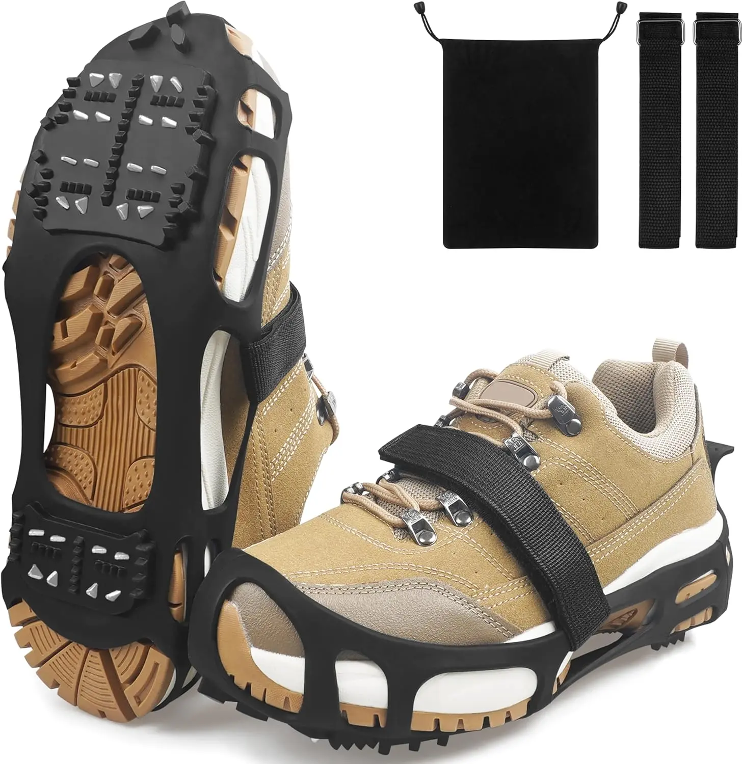 Ice Cleats for Shoes and Boots, Snow Traction Cleats Crampons Anti Slip 24 Steel Grippers Shoe Spikes Grips for Snow and Ice Slip-on Snow Cleats Overshoes for Women Men Winter Walking Hiking Fishing