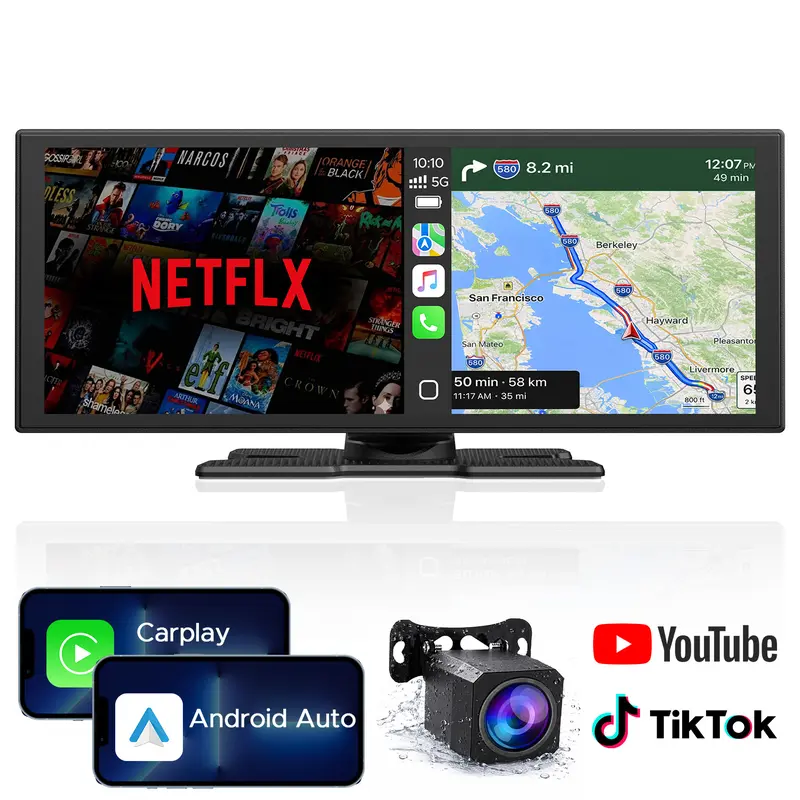 Écran Carplay 9.26" Voiture – 2.5K Avant + Recul 1080p – Carplay/Android Auto Sans Fil – GPS Navigation – Caméra Embarquée 64Go