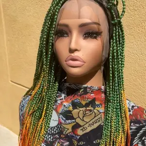 Rasta Braided Lace Wig with Green and Yellow Highlights for a Vibrant Look