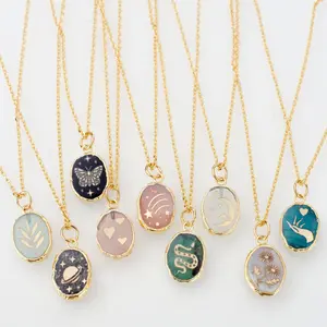 Handmade Natural Stone Gem Necklace Butterfly Star Moon Love Snake Flower Planet Clavicle Chain Color Retention