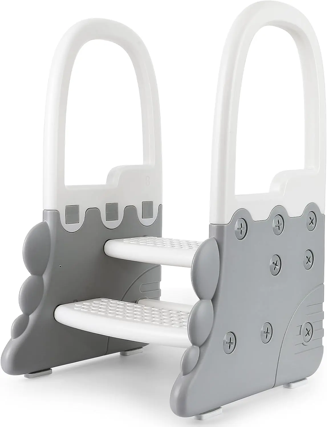 GAOMON Toddler 2-Step Stool with Handrails, Kids Step Stool for Bathroom Sink and Toilet Potty Training Kitchen Counter, Toddler Step ladder Learning Helper with Non-Slip Pads,Grey