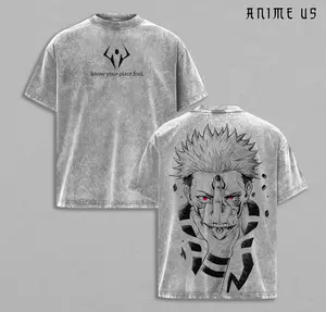 Ryomen Sukuna Know Your Place Fool T Shirt Jujutsu Kaisen Anime Oversize Washed Tee Vintage Streetwear Graphic Heavy Cotton Top JJK Gift For Fan