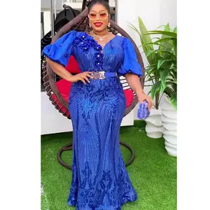 Plus Size African Party Long Dresses for Women 2025 New Dashiki Ankara Sequin Evening Gowns Turkey Outfits Robe Africa Clothing