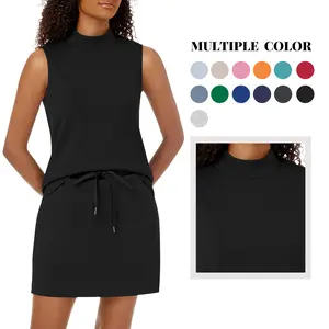 Casly Lamiit 2 Piece Skirt Set for Women Sweatsuits Tennis Outfits Casual Mock Neck Sleeveless Top Elastic Short Skorts Workout Summer Clothes #Springfresh