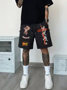 Men's Quick-Dry Fitness Shorts with Print, Summer Cool Breathable Running Gym Shorts, Pocketed, Ideal for Basketball Training