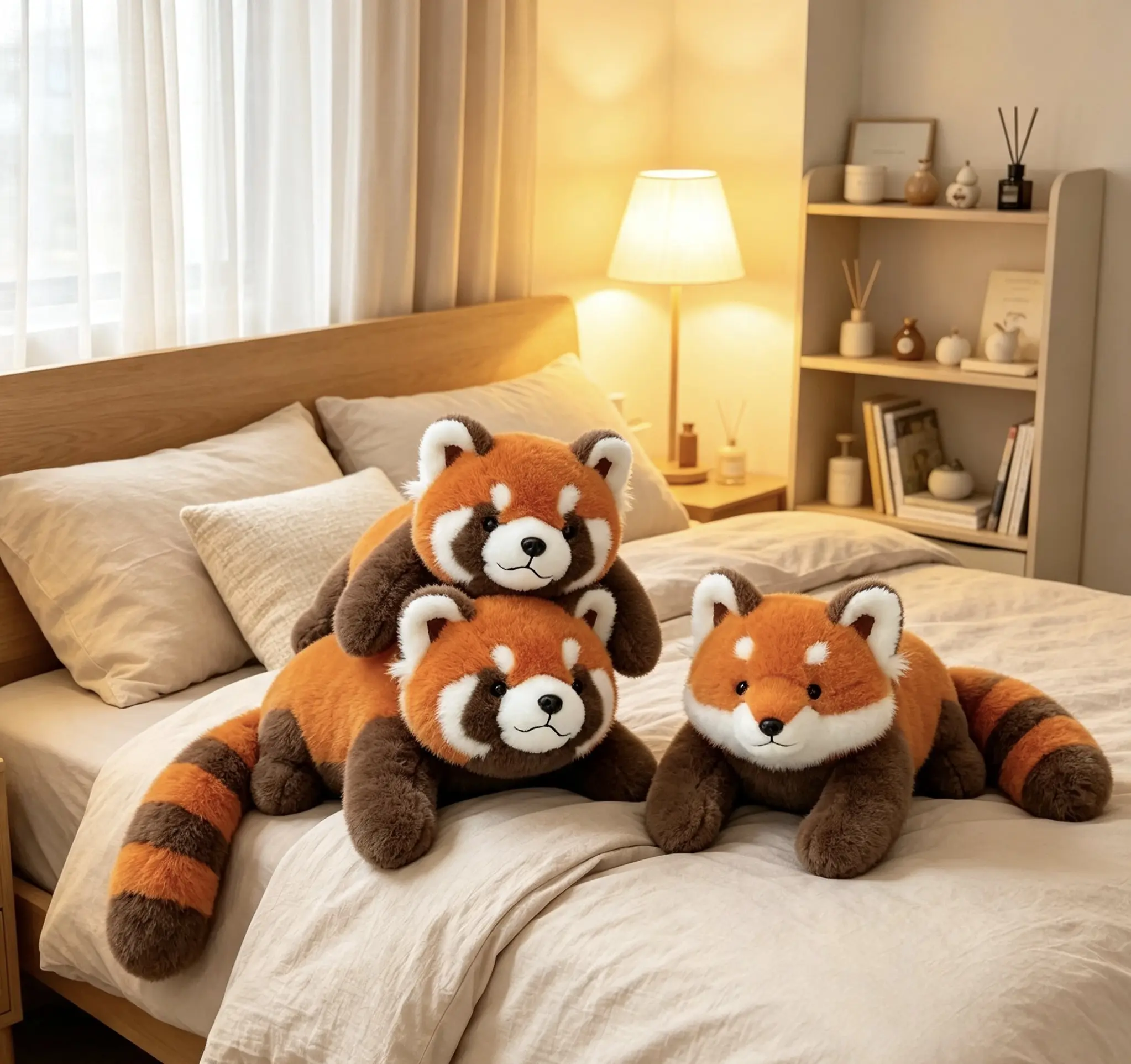 Lying down, little panda plush toy, fox plush toy, girl sleeping pillow