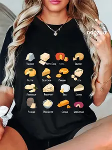 100% Cotton Unisex Funny Vintage Cheese Chart For Cheese Lover Cheese T-Shirt Casual Top