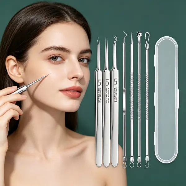 Stainless Steel Blackhead Remover Tweezers Kit with Storage - Professional Acne Needle, Pimple Popper Tools, Precision Curved & Straight Tips for Deep Facial Cleansing, Salon-Quality Extractor Set derma stamp