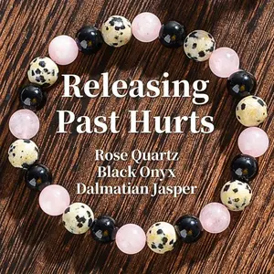 Reiki Infused Healing Crystal Bracelet – Dalmatian Jasper, Rose Quartz & Black Tourmaline Natural Stone Beads | Handmade Energy & Protection Jewelry | Bohemian Reiki Gift for Her
