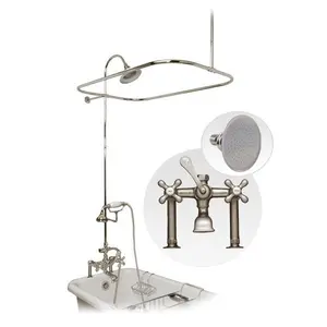 48 Inch Brushed Nickel Clawfoot Tub Rim Mount Shower Enclosure with Faucet and Watering Can Shower Head