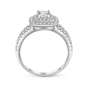 Jeulia Classic Double Halo Engagement Ring Sterling Silver Sterling Silver Zircon