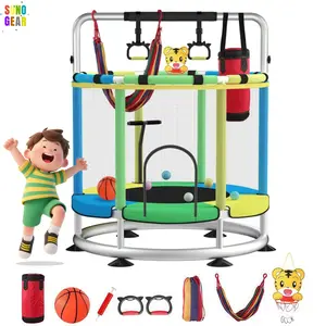 Trampoline for Kids with Basketball Hoop, 55" Toddler Trampoline Indoor & Outdoor, 440lbs Capacity Baby Trampoline with Enclosure, No-Gap Safe Design,,Swing,Sandbag,Ring,Ocean Balls,Gifts for Boys&Girls