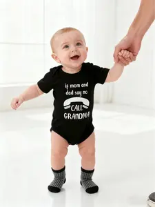 Baby Boys Girls Clothing Newborn Letter Print Short Sleeve Shorts Romper, Comfortable Infant, Perfect for Daily Wear, Baby Boy Clothes