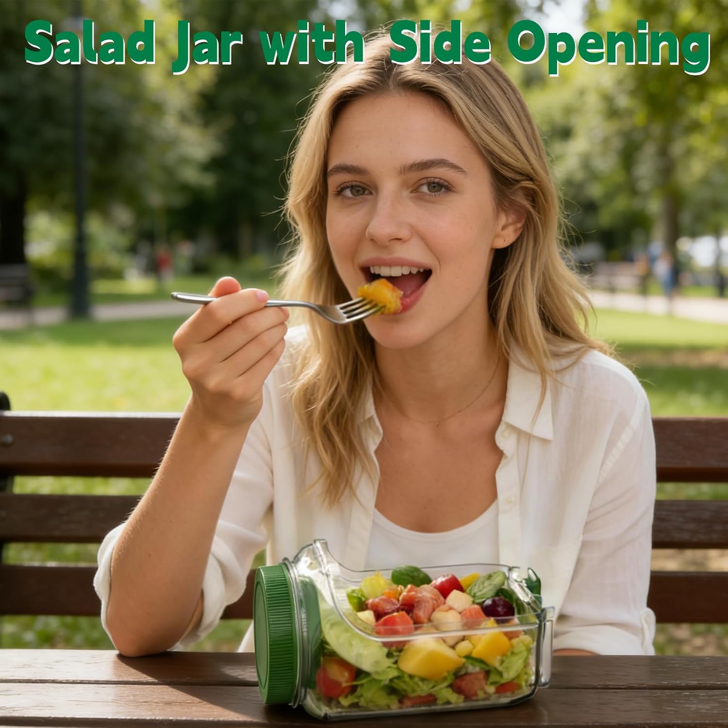 Oillase 1-Pack Side-Opening Salad Jar Utensil Set - Anti-Leak Portable Kitchen Plastic Preserving Container with Divider Sauce Cups & Lids, Dual-Use Design Doubles as Bowl for Office, Travel, Utensils, Salad Jars