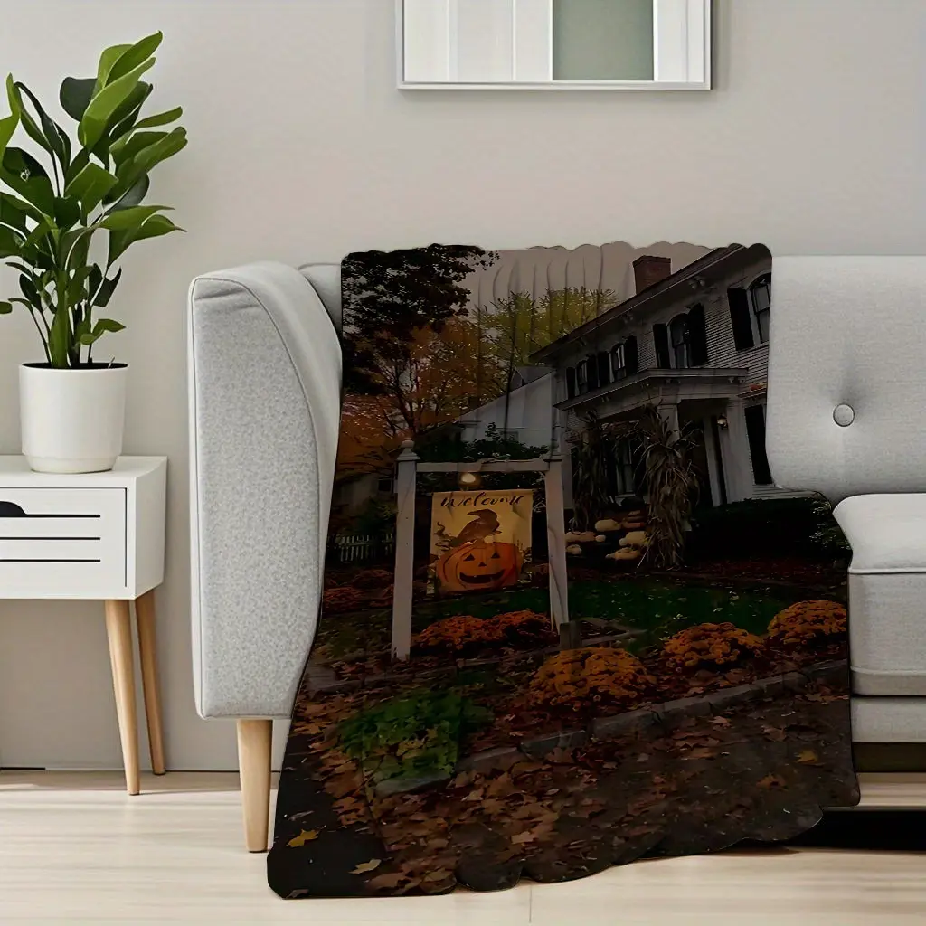 1 Piece Blanket 280g/m² House Autumn Color Velvet Muslim Gypsy Blanket Large Size Marathon Gothic Wreath Sofa Blanket Friend Coffee Table Warm Blanket Decorative Sports Coffee Table Blanket Men and Women Thanksgiving Women's Sports Special Edition