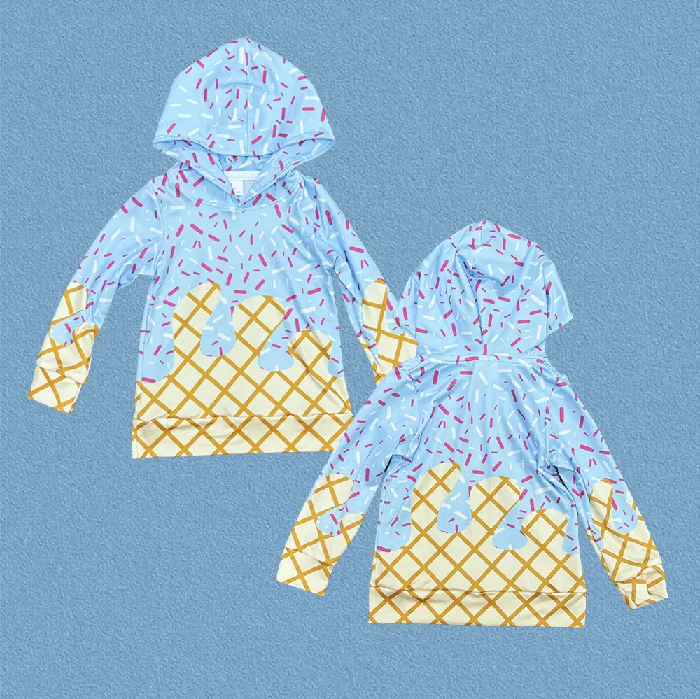 Toddler Boys' Ice Cream Design Long-Sleeve Hoodie Pullover Top - Soft Kids' Fashion Outerwear, Comfortable Casual Hoodie, Soft Hoodie