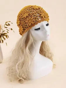 1pc Women's Retro Hollow Out Breathable Handmade Crochet Floral Decoration Versatile Lightweight Summer Sun Hat, Suitable For Daily Wear And Outdoor