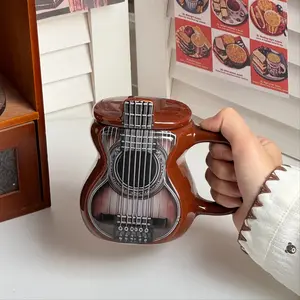 Guitar Lid Ceramic Cup, Large Capacity Creative Water Bottle, Coffee Mug, Music Instrument Cup, Gift Idea, Perfect for Music Lovers