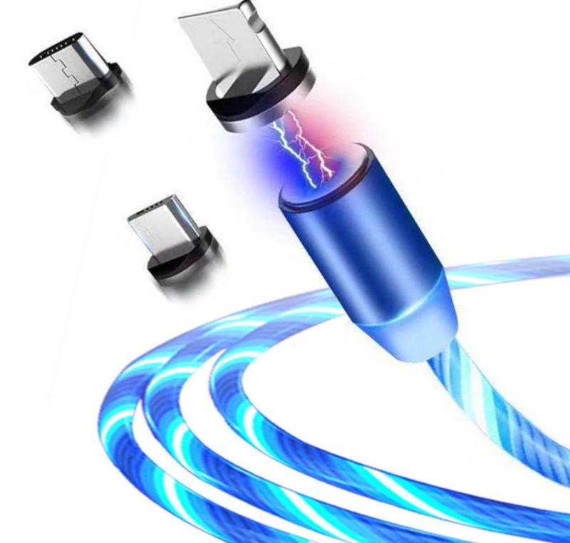 Circular Magnetic Streaming Data Cable for iPhone Android Type-C Fast Charging 1 Meter Blue Green