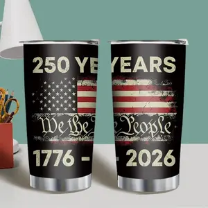 20oz USA 250th Anniversary "We The People" Portable Vacuum Tumbler, Patriotic American Flag Travel Mug, Veteran Gift for Dad Father's Day Gift