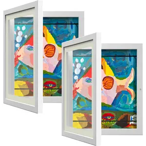2 Pack  Art Frame,  Artwork Frames Changeable 8 x10.5 with Mat and 9 x12 Without Mat, White Front Opening  Picture Storage Frame for Wall Holds 50 count Crafts, Drawing, Art Projects