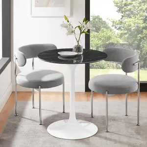 Modway Lippa 28" Round Artificial Marble Dining Table in White Black