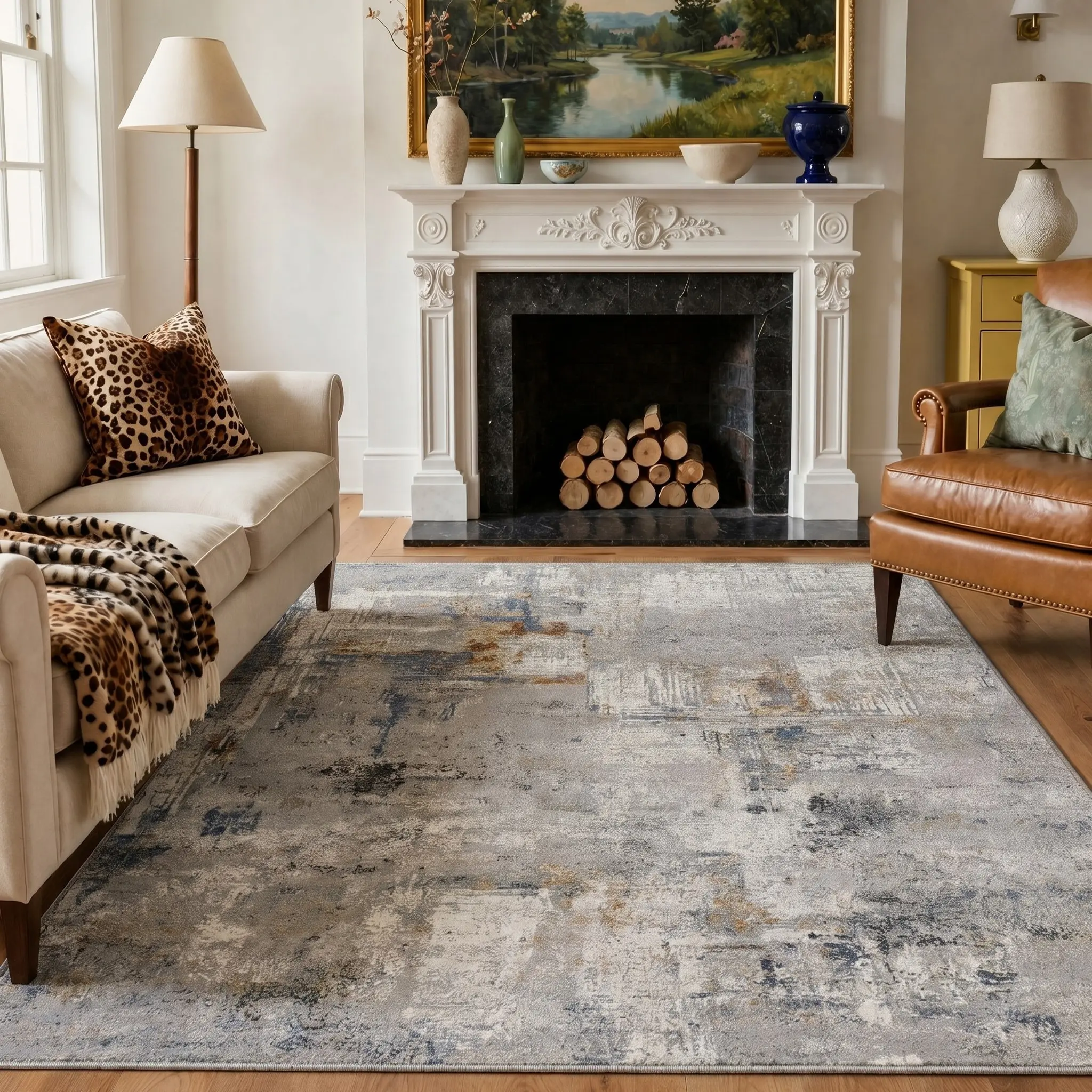 【Deals For You Days】BEIMO Home Rug Machine Washable Non Slip Area Carpet Pet Friendly Soft Floor Covering for Living Room Bedroom Kitchen Entryway Decor,ARA6499-OCHRE VEIL