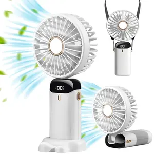 Summer Handheld Fan, Mini USB Foldable Rechargeable Fan, Adjustable Cooling Fan, USB Cooling Fan, Portable Multifunctional Fan with Digital Display, 5 Speeds, Phone Stand Base