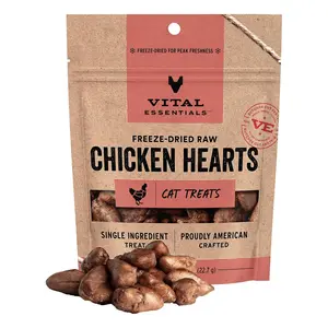 Vital Essentials Freeze Dried Raw Chicken Hearts Cat Treats | Single Ingredient | Premium Quality | Grain Free, Healthy Treats for Cats, 0.8 oz Bag