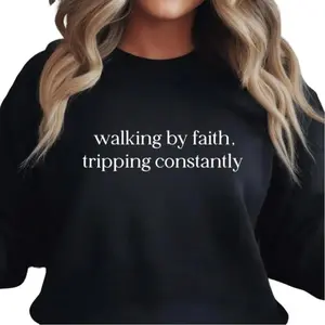 Walking By Faith Tripping Constantly Christian Crewneck, Unisex Heavy Blend™ Crewneck Sweatshirt, Faith Jesus Sweatshirts
