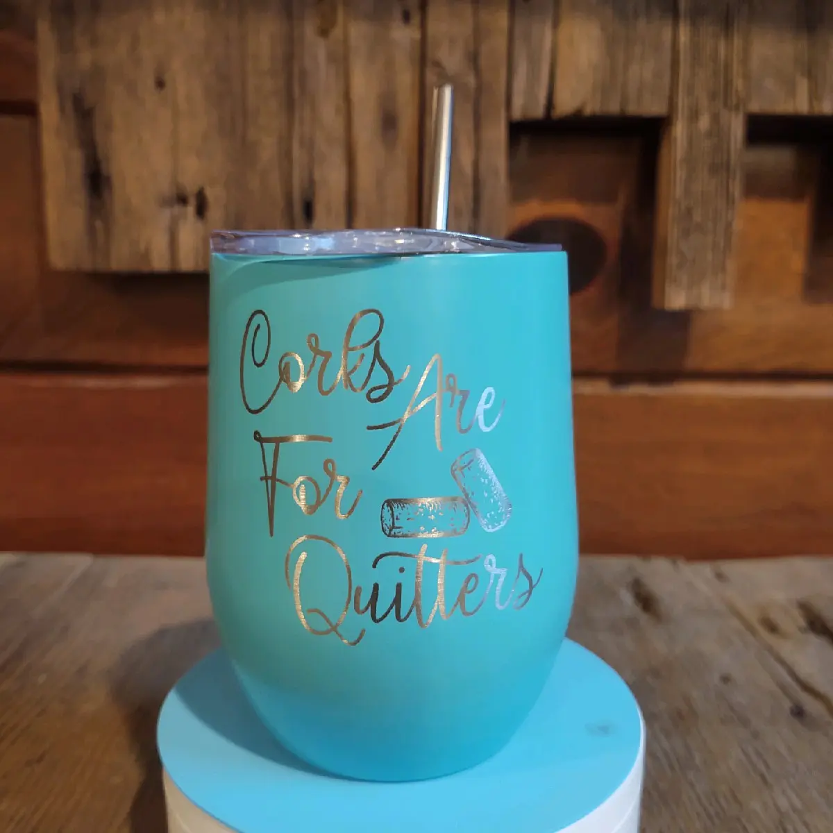 Corks Are For Quitters 12oz Wine Tumbler with Lid, Stainless Steel, Customizable Name/Title, Elegant Drinkware with Straw - Beverage, Mug, Cup, Stylish