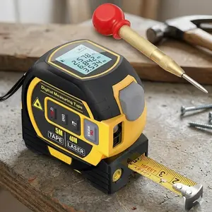 3-in-1 Digital Laser Measure: High-Precision 60m/196ft Distance Measurer with Backlit LCD, Auto-Lock, Fast Measurement. Switch Units: Feet, Inches, Meters, Millimeters. Ideal Tool for Construction and Renovation. Portable for Indoor/Outdoor Use.