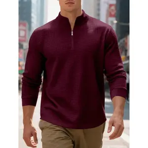 New autumn and winter loose American heavyweight casual commuting minimalist stand up collar half zipper men's sportswear