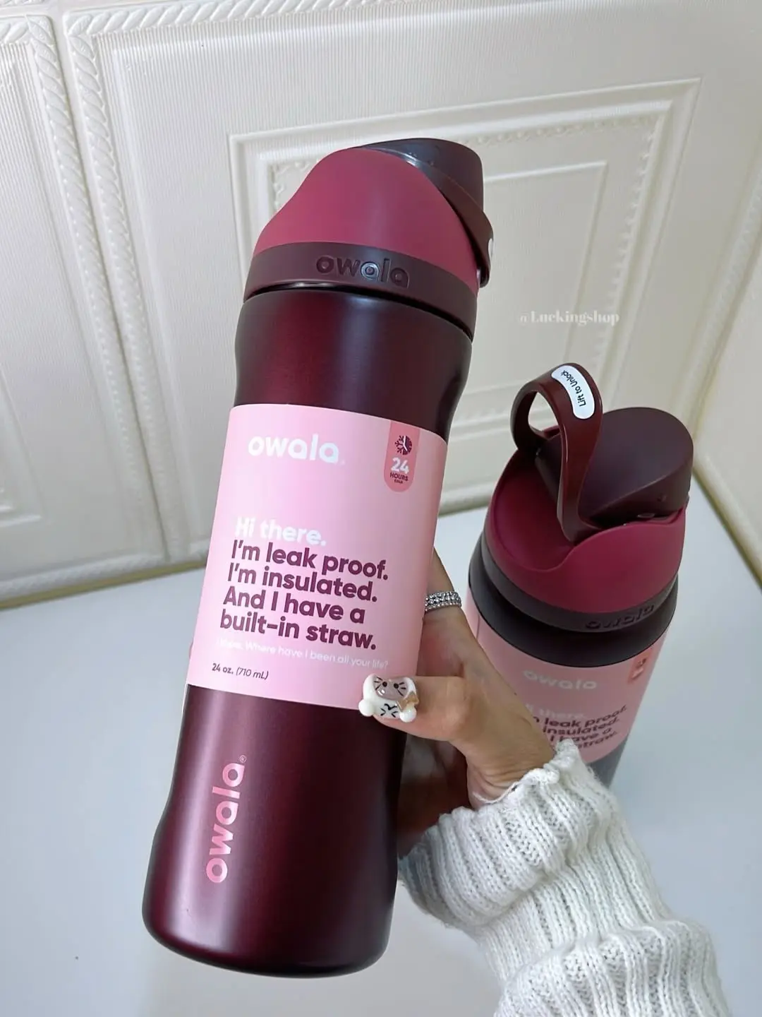 Owala FreeSip Black Cherry 24oz 32oz Insulated Stainless Steel Water Bottle, Dark Burgundy Pink Colorway, Leak Proof Lid with Built-In Straw, Reusable Sports Gym Travel School Office Hydration Bottle, Trendy Everyday Bottle Gift for Women