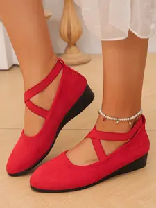 Women's Soft Wedge Heels, Fashionable Design, Faux Suede Material, Closed Toe, Comfortable Style, Ideal for Day or Night Wear