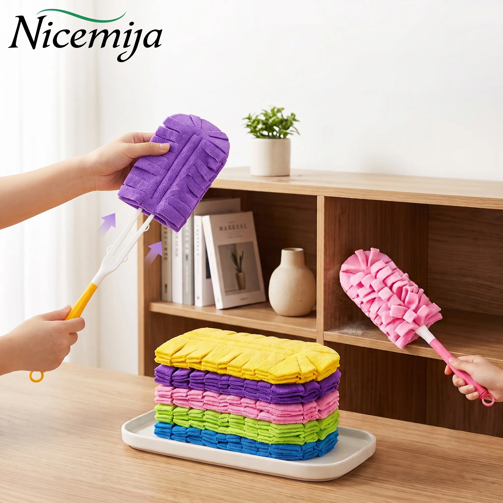 6 Counts Reusable Duster Refills for Swiffer Colorful Dust Remover 4X Microfibers 360° Electrostatic Dusters Machine Washable Cloth Home Cleaning Daily Essentials Includes Handles