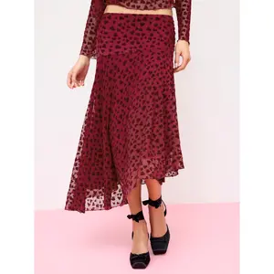 Cider Mesh Flocking Heart Asymmetrical A-line Maxi Skirt