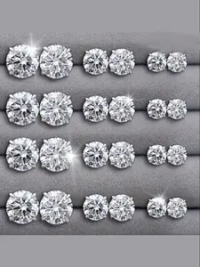 Fashionable Zircon Heart Round Square Stud Earrings Set, Dainty Fashion Jewelry, Unisex Jewelry Gift for Men Women, Perfect for Christmas Halloween Valentine's Day, Studs Earrings