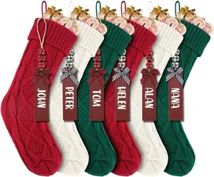 6PACK 18Inch  Knitted Christmas Stockings, Personalized Hanging Stockings for Holiday Party, Christmas Tree, and Family Home Decor in Red, White, Green
